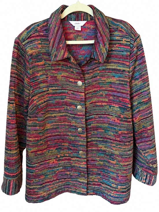 Jackets & Blazers - CJ Banks 2X Multicolor Textured Knit Jacket Button Front Artsy Boho
